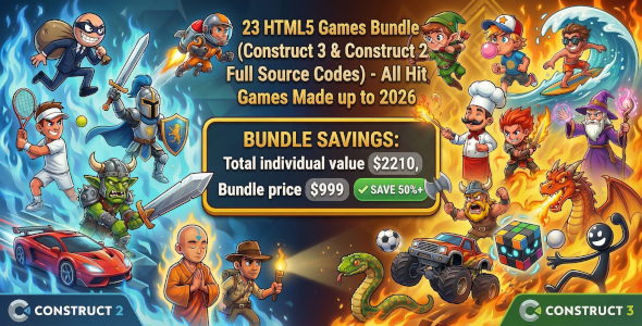 Mega Savings (-1000 USD) - 2025 Year End All Construct 3 + Construct 2 HTML5 Games Bundle