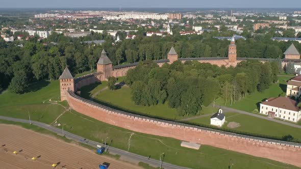 Aerial Panorama of Novgorod Kremlin Russia