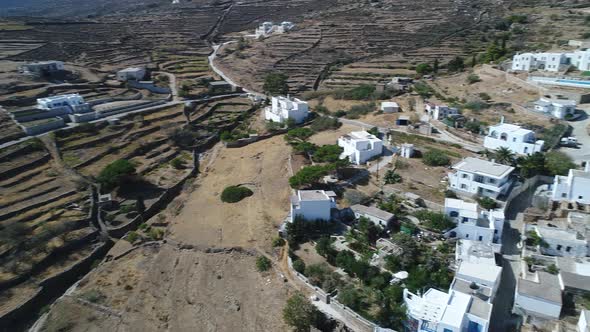 Village of Lefkes on the island of Paros in the Cyclades in Greece from the sky