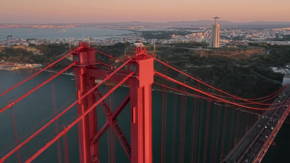 Drone Footage of Light Traffic Across Suspension Bridge