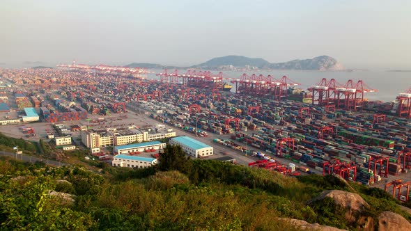 Yangshan Port with Shanghai Terminal in China Timelapse