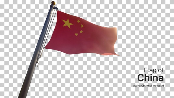 China Flag on a Flagpole with Alpha-Channel