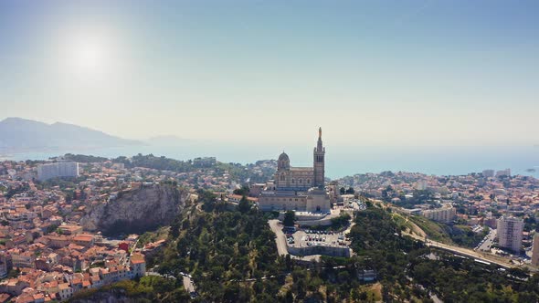 Picturesque Townscape of French Port City Marseille in Mediterranean Sea Aerial View From Flying