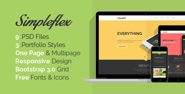 Simpleflex - płaski szablon PSD OnePage i MultiPage