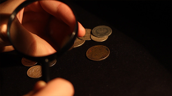 Collector Examines Old Coins