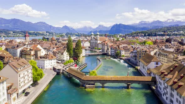 Hyperlapse over beautiful canal in Luzern, Switzerland