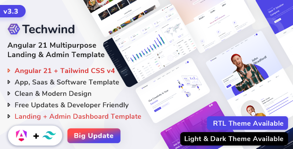 Techwind - Angular 21 Multipurpose App, Saas & Software Landing & Admin Dashboard Template
