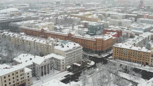 Snowcovered City Center of Minsk From a Height