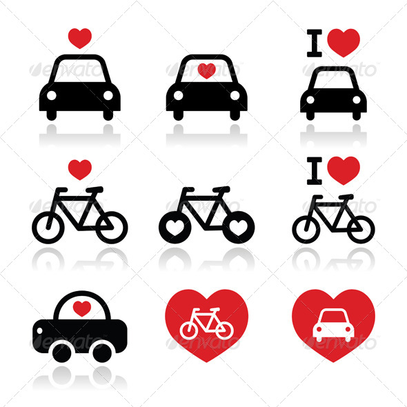 I love Cars and Bikes Icon Set