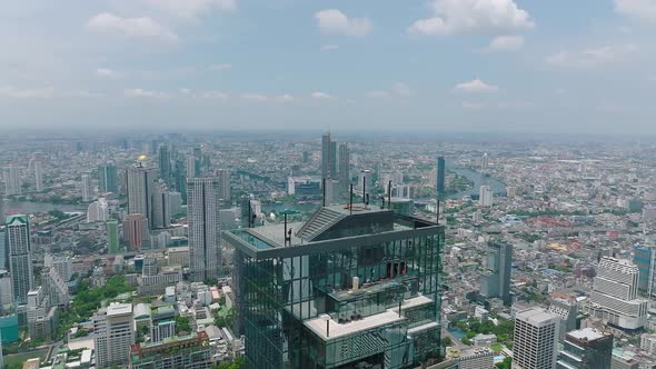 Aerial View of King Power Mahanakhon Tower in Sathorn Silom Central Business District of Bangkok