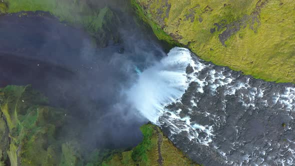 Aerial View of Skogafoss Waterfall, Iceland 