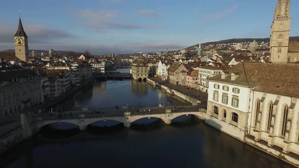 Aerial view of Limmat River in Zurich, Switzerland