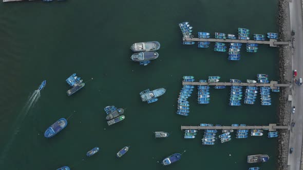 Aerial top down view of small to medium sized boats