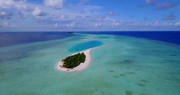 Tropical overhead abstract shot of a white sandy paradise beach and blue sea background in best qual