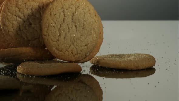 Cookies falling and bouncing in ultra slow motion 