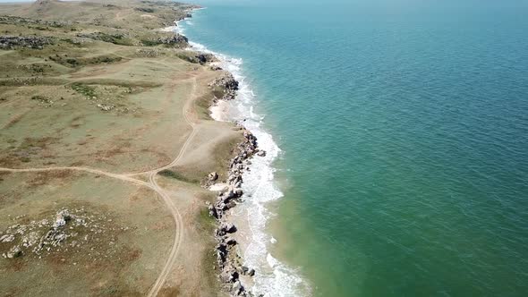 Aerial view of general's beaches and seascape, Autumn in Crimea