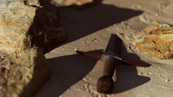 Retro Sword on Sand Beach