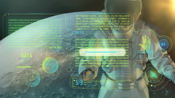 An Astronaut Examines An Array Of Coded Data HD