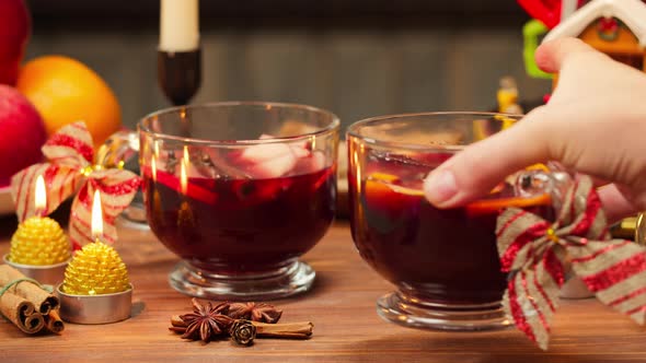 Mulled Wine in Glasses Gluhwein Closeup