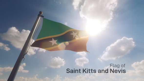Saint Kitts and Nevis Flag on a Flagpole V2