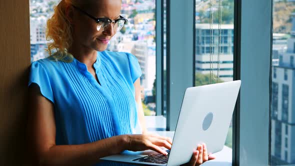 Female executive using laptop