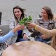 Attractive Young Women of Mixed Race Partying Outside in the City Drinking Cocktails and Smiling and - VideoHive Item for Sale