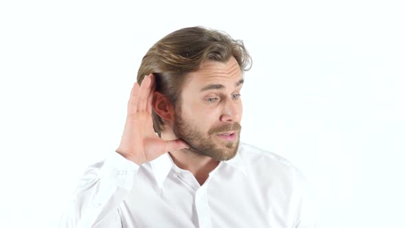 Man Listening Carefully, white Background