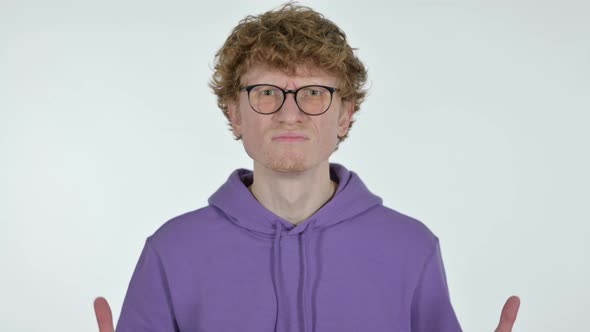 Disappointed Redhead Young Man Feeling Failure, White Background