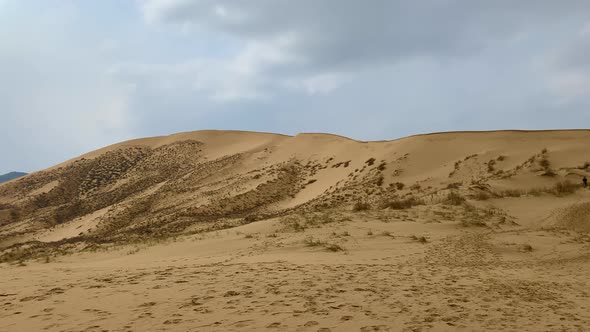 A Unique Sandy Mountain in the Caucasus on a Cloudy Day