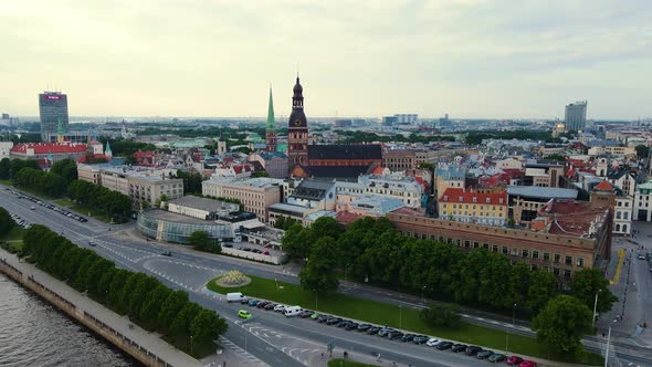 Daugava River Embankment with Wide Streets and Amazing Architecture