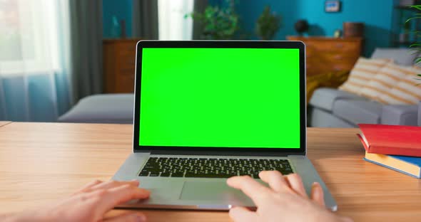 Close Up of Male Hand is Using Laptop Touch Pad