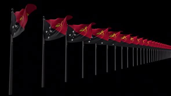 Row Of Papua New Guinea Flags With Alpha 2K