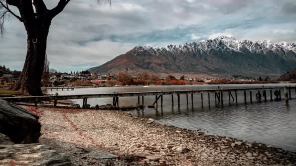 Timelapse Pier Queenstown 3. Remarkables in distance.