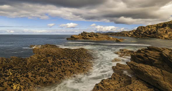 Time Lapse of Sea Rock Cliffs in Achill Island on Wild Atlantic Way in Ireland.