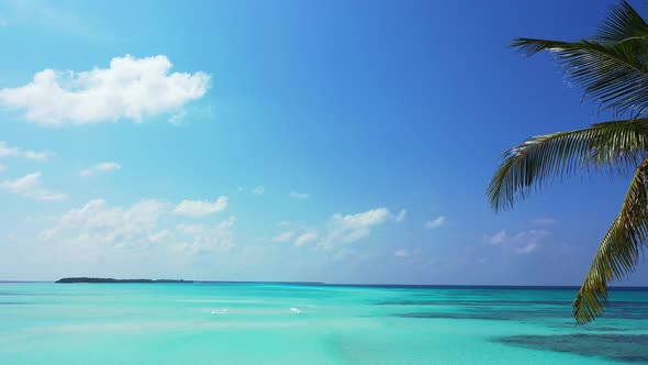 Beautiful flying island view of a sunshine white sandy paradise beach and blue ocean background in h