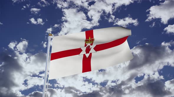 Northern Ireland Flag With Sky 4k