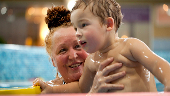 Grandmother and a Grandson in the Swimming Pool 2