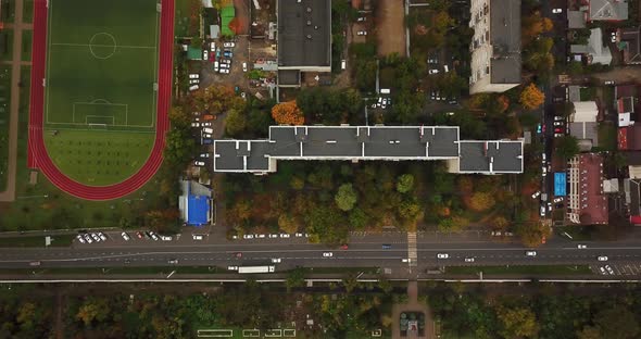 Top Down Drone Point of View - Steet City Road Intersection in Autumn Time