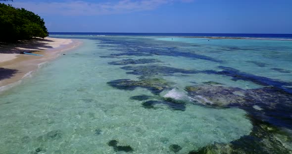 Natural overhead abstract shot of a white sand paradise beach and blue ocean background in high resolution