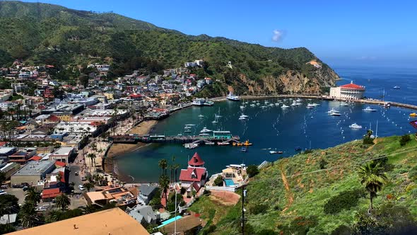 4k 60p, View of Avalon Bay on Catalina Island, California. Sunny day on an Island in the Pacific Oce