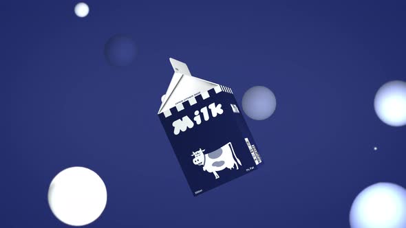 Animation of a dairy drink carton spinning in the virtual blue background