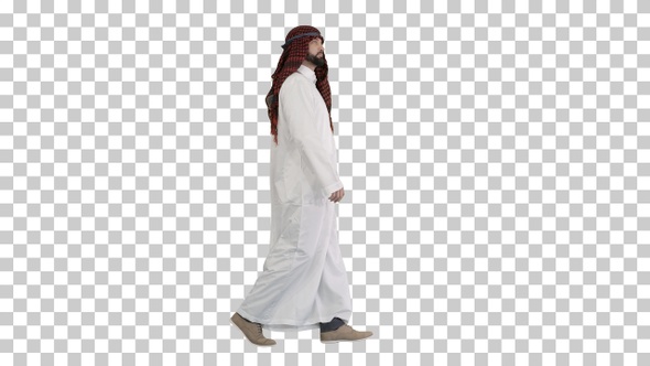 Arabian Confident Sheikh With Beard Walking, Alpha Channel