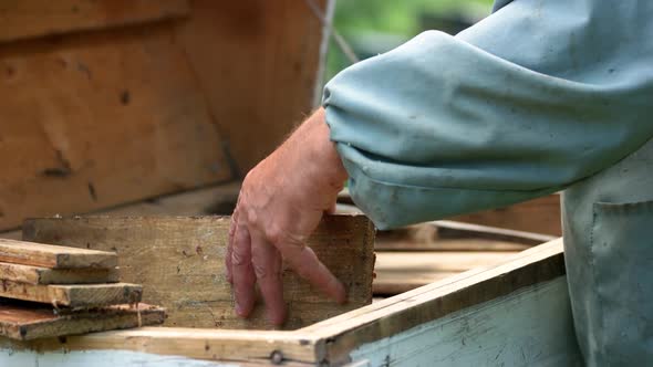 Beekeeper Working at His Apiary