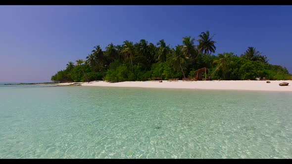 Aerial travel of tropical island beach trip by aqua blue water and white sand background of journey 