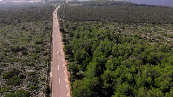 Aerial view of pro biker riding downhill at competition, Croatia.