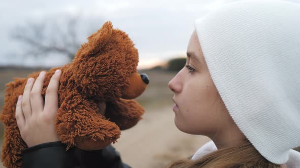 Sad Depressed Girl with Teddy Bear Punishment