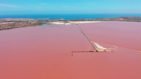 Panoramic Aerial View Video of Las Salinas, Bright Color Famous Place Pink Lake