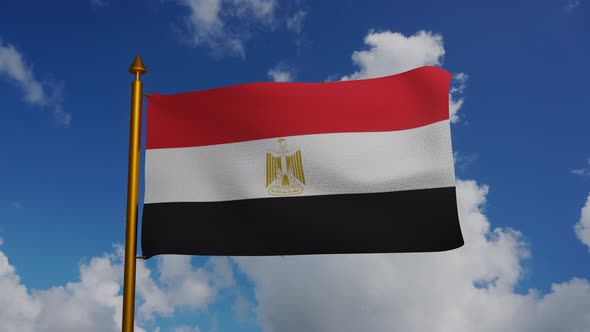 National flag of Egypt waving with flagpole and blue sky timelapse