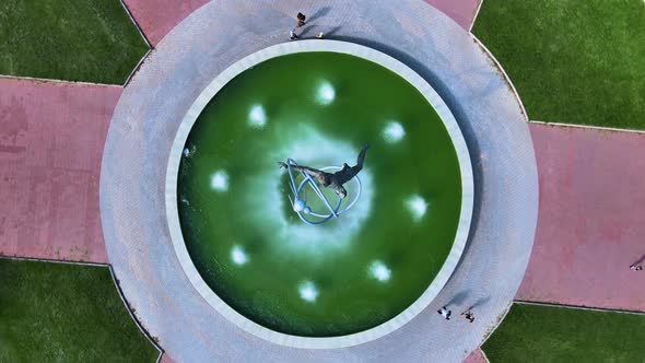 Monument to Gagarin and fountain in middle of square. Favorite place for walks