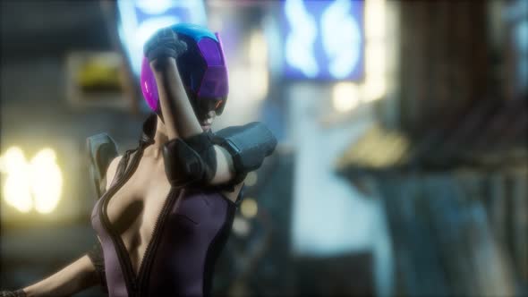 Future Woman Cyberpunk Concept with Neon City Lights alt